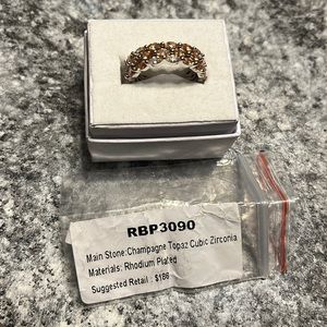 RBP3090 Champagne Topaz Zirconia Rhodium Plated 3 bands size 8